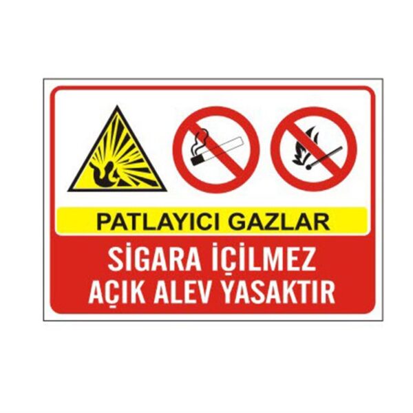 Patlayıcı Gazlar Sigara İçilmez Açık Alev Yasaktır Levhası